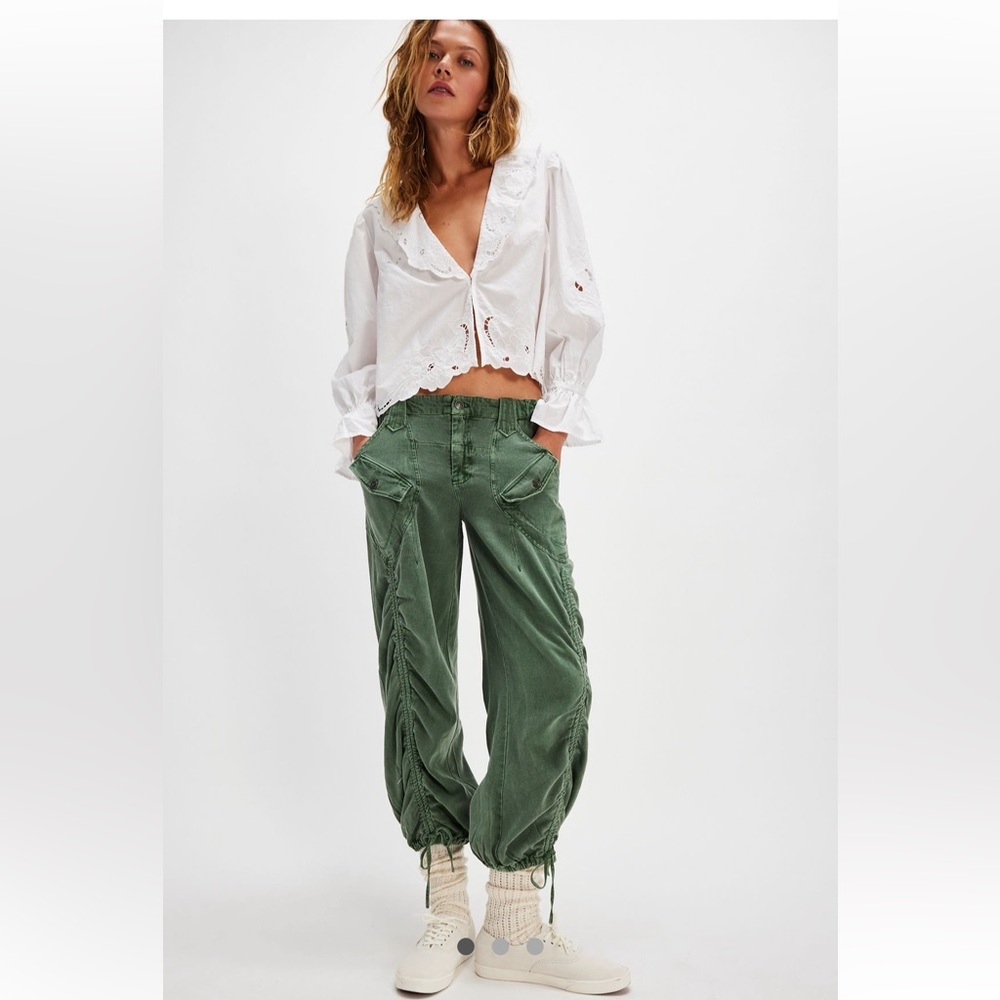 Free People Kauai Washed Pocket Pants-Dried Pine-S-NWT
